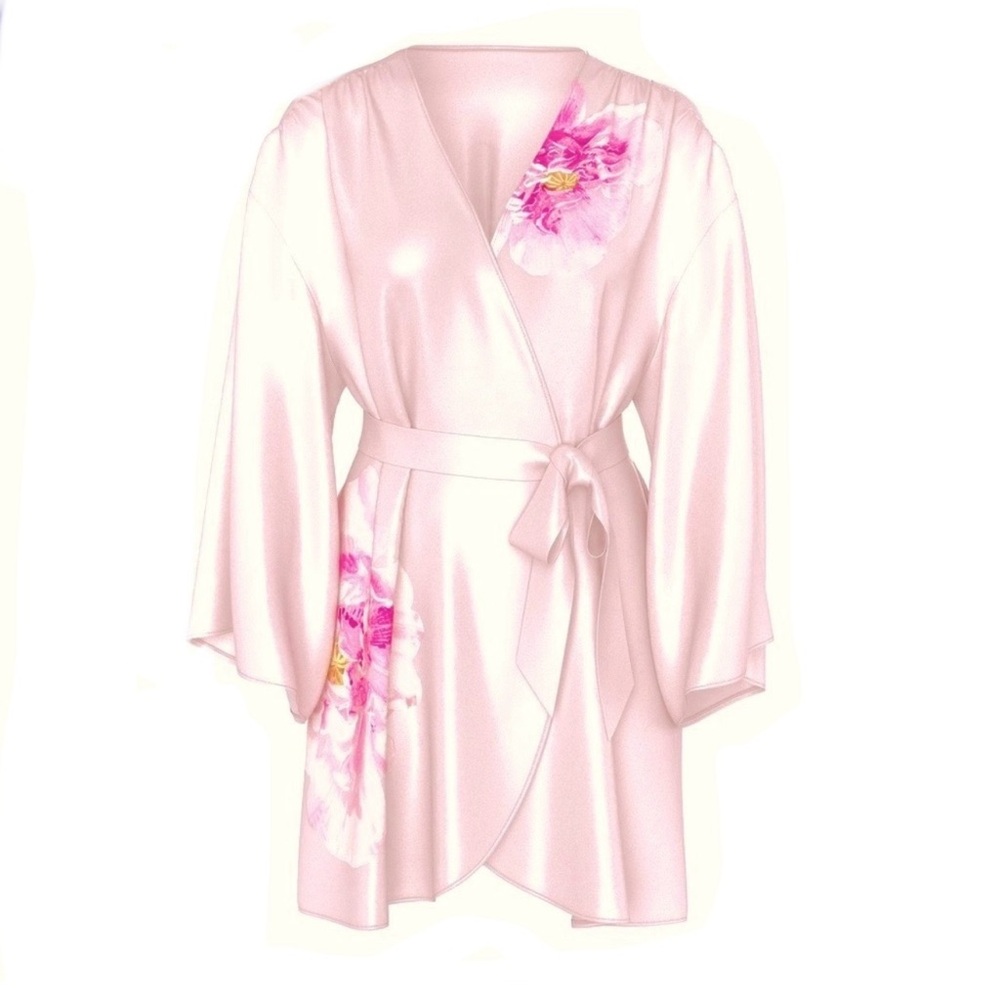 Victoria’s Secret pink Peony tulip satin short Robe